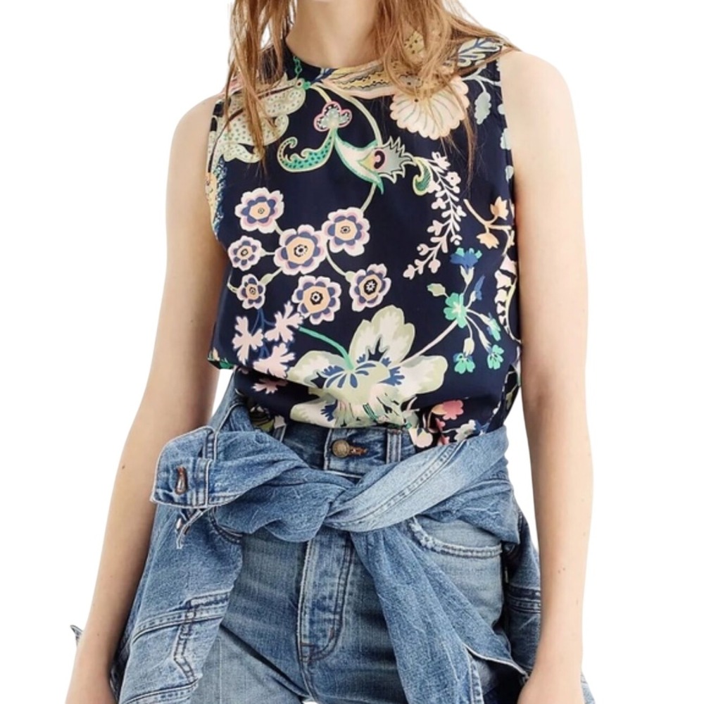 J. Crew Liberty Floral‎ Sleeveless Top Womens Size 00 Navy Blue Print